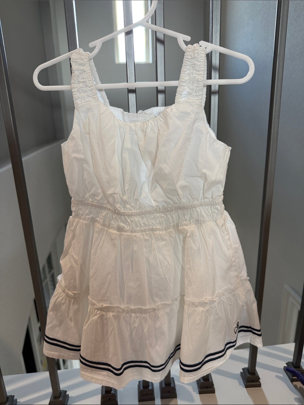 Vineyard Vines White Tiered Sundress with Navy Trim